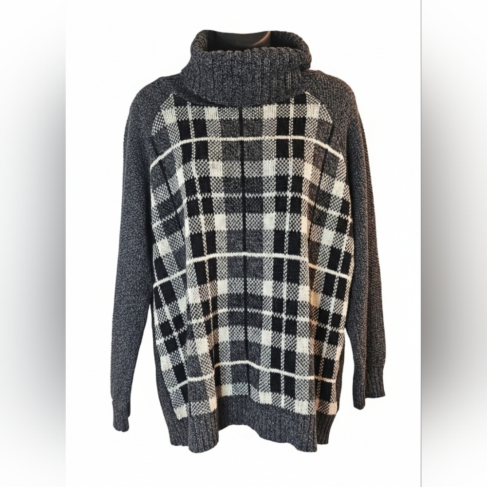[Cotton Country By Parkhurst] Gray Plaid Checkered Turtleneck Sweater Womens Sm